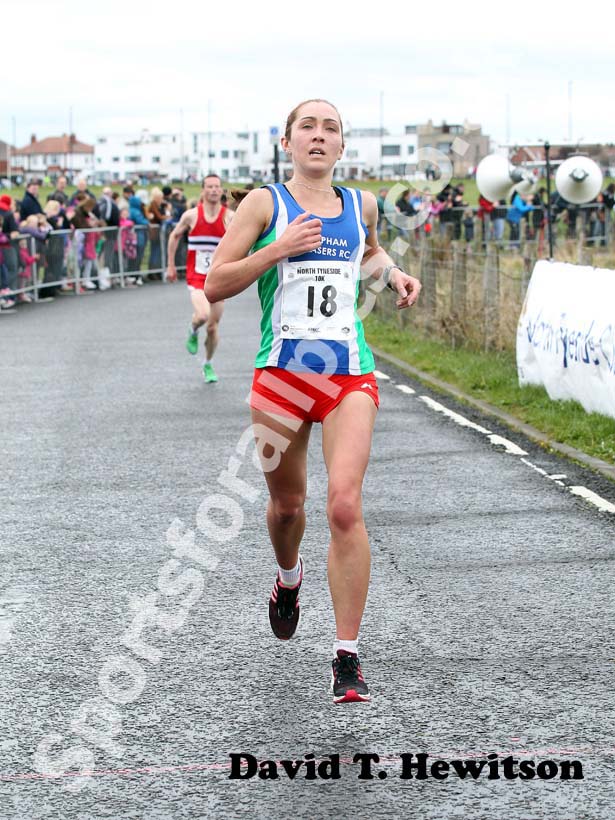 Justina Heslop (Clapham Chasers) win the Womens North Tyneside 10k Road Race from North Shields to Whitley Bay.